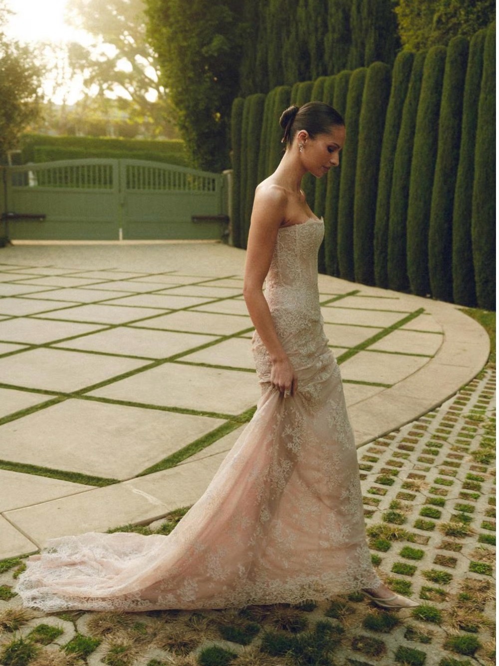 Strapless Lace Wedding Gown in Nude/Blush